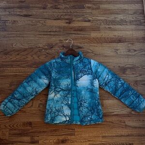 Patagonia Kids Teal and White Patterned Puffer Jacket